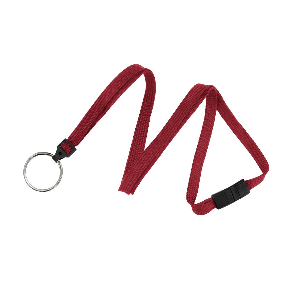 3/8'' Red Flat Braid Lanyard with Black Safety Breakaway & Split Ring - 100 per pack