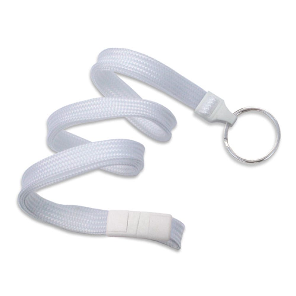 3/8'' White Flat Braid Lanyard with Safety Breakaway & Split Ring - 100 per pack
