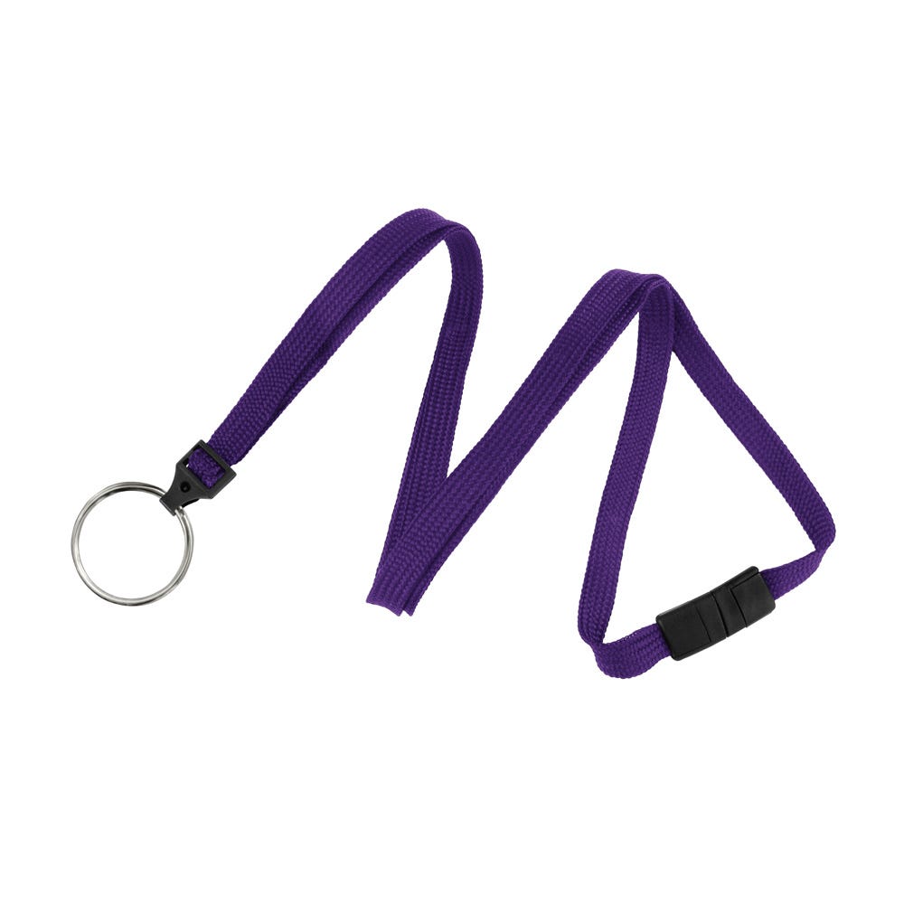 3/8'' Purple Flat Braid Lanyard with Black Safety Breakaway & Split Ring - 100 per pack