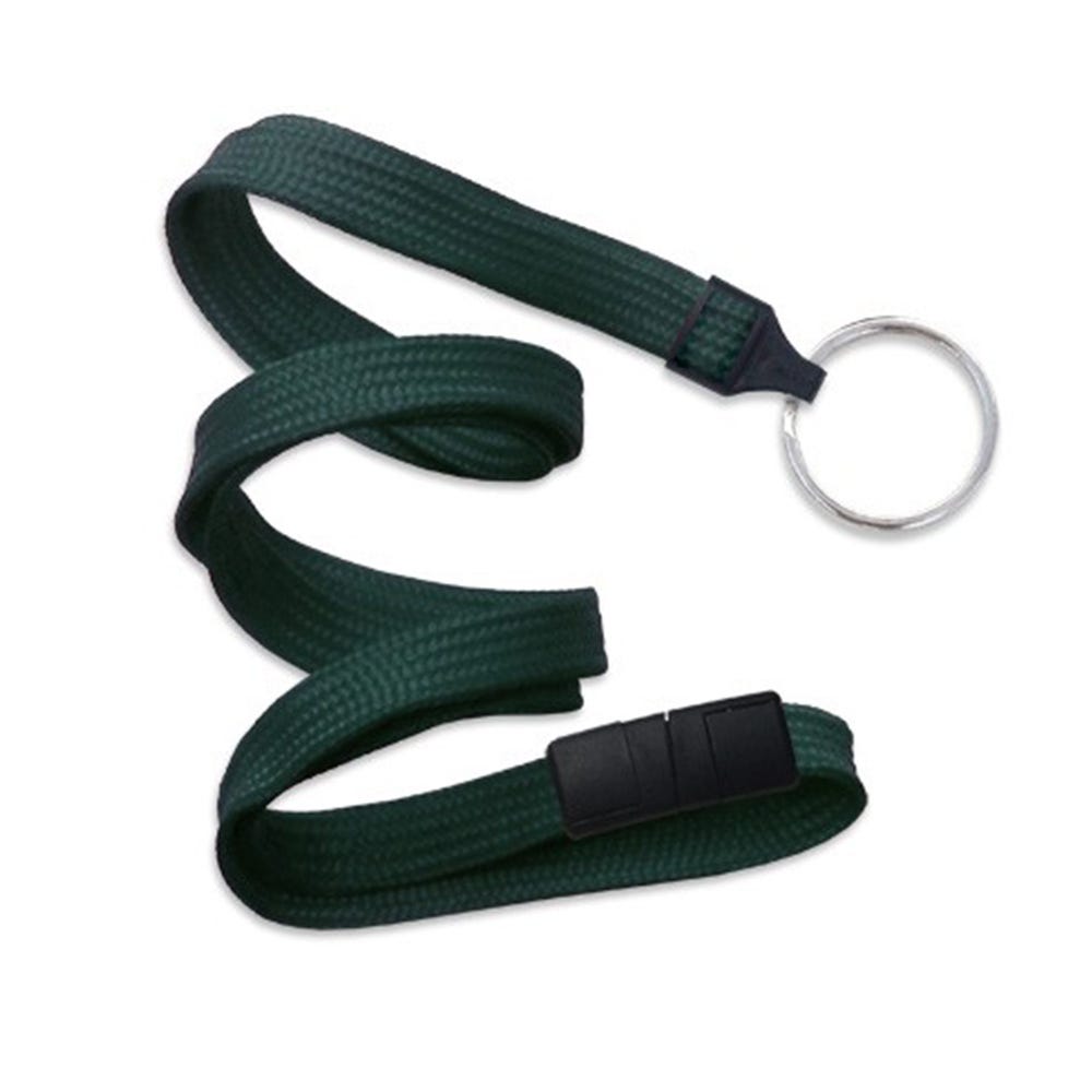 3/8'' Forest Green Flat Braid Lanyard with Black Safety Breakaway & Split Ring - 100 per pack