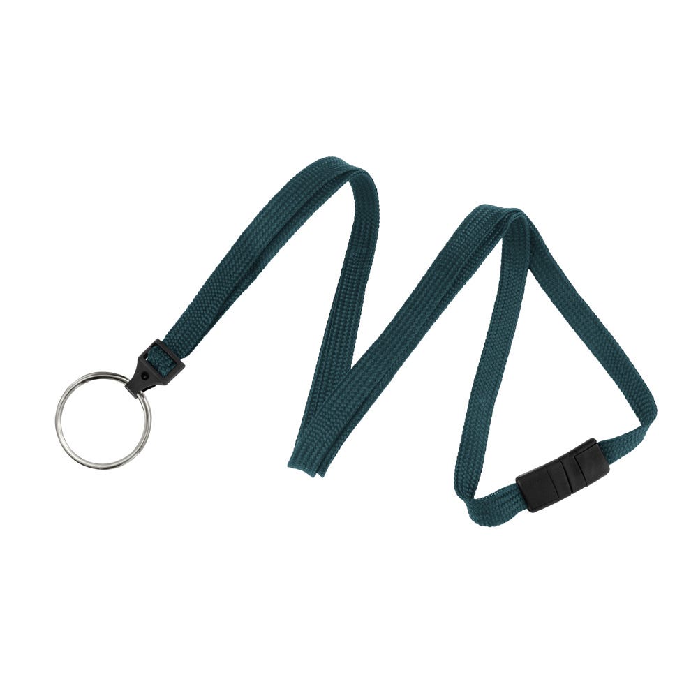 3/8'' Teal Flat Braid Lanyard with Black Safety Breakaway & Split Ring - 100 per pack