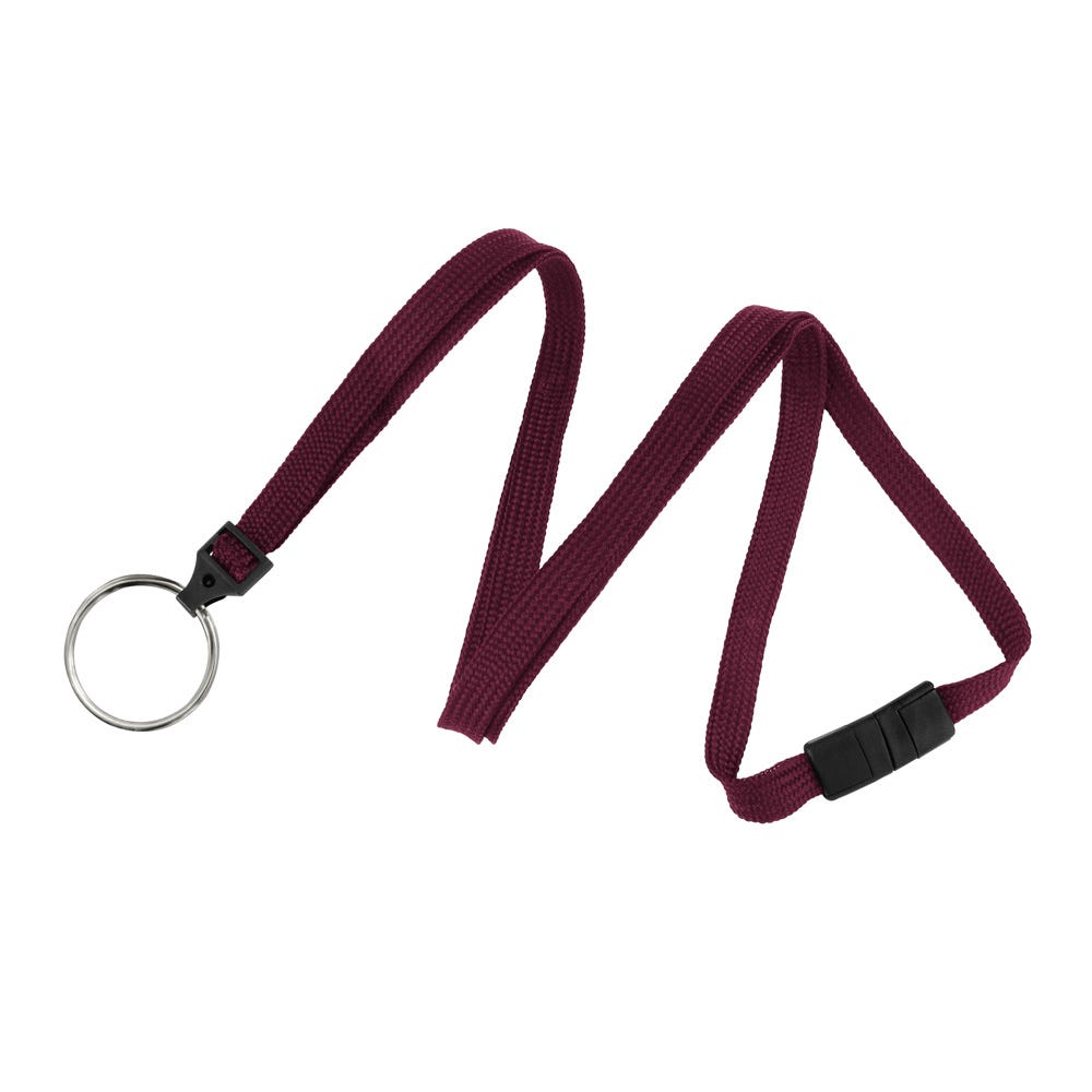 3/8'' Maroon Flat Braid Lanyard with Black Safety Breakaway & Split Ring - 100 per pack