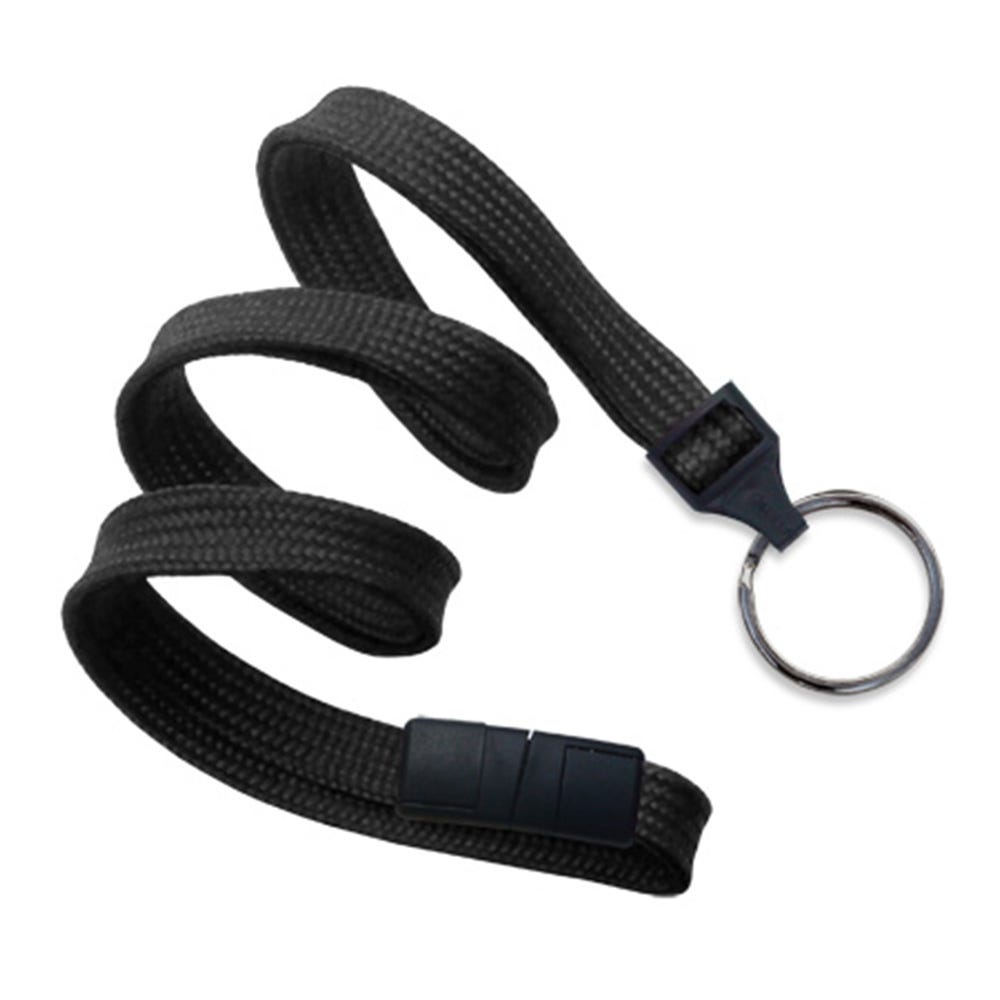 3/8'' Black Flat Braid Breakaway Lanyard with Black-Oxide Split Ring - 1000 per pack