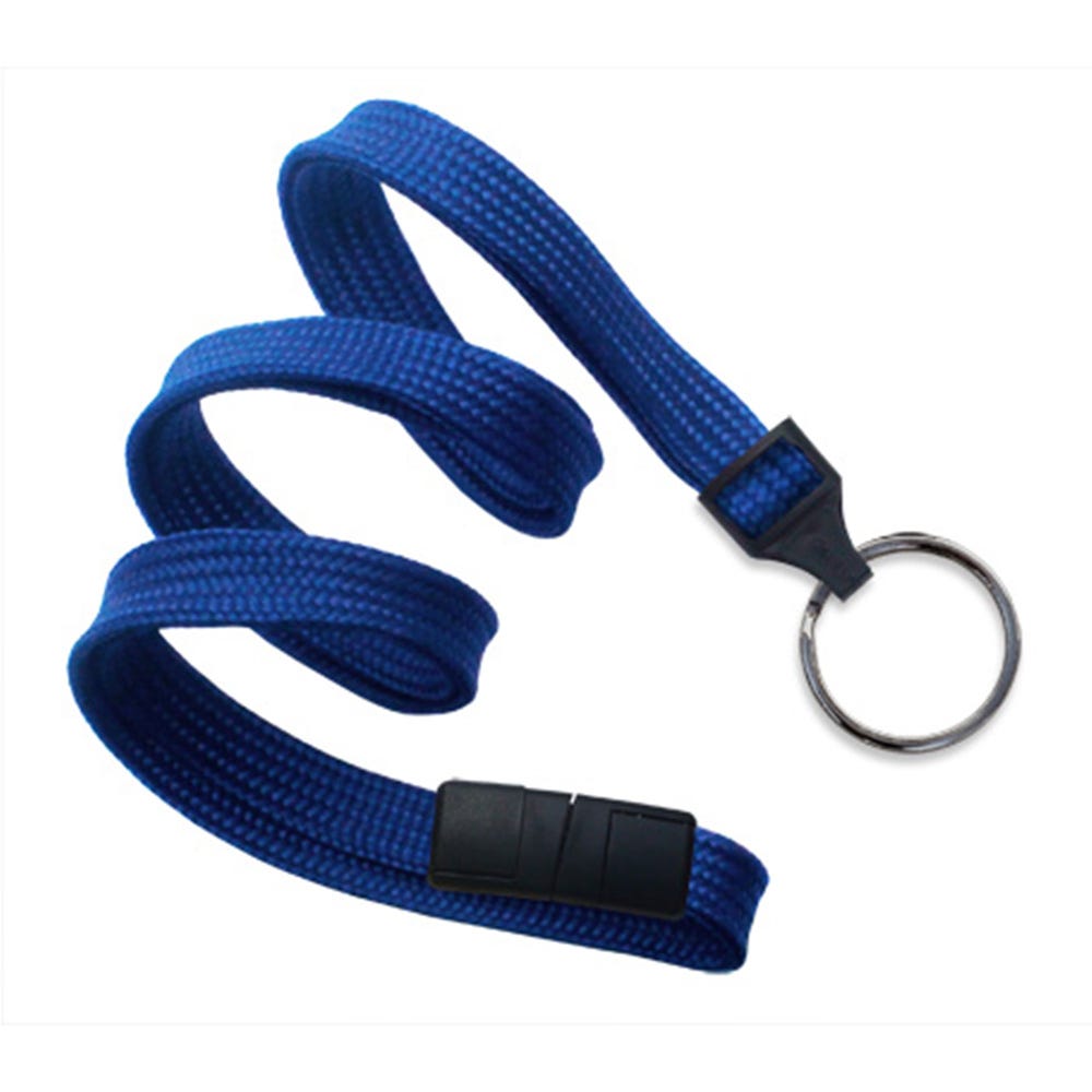 3/8'' Royal Blue Flat Braid Breakaway Lanyard with Black-Oxide Split Ring - 1000 per pack