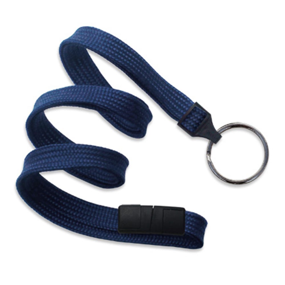 3/8'' Navy Blue Flat Braid Breakaway Lanyard with Black-Oxide Split Ring - 1000 per pack
