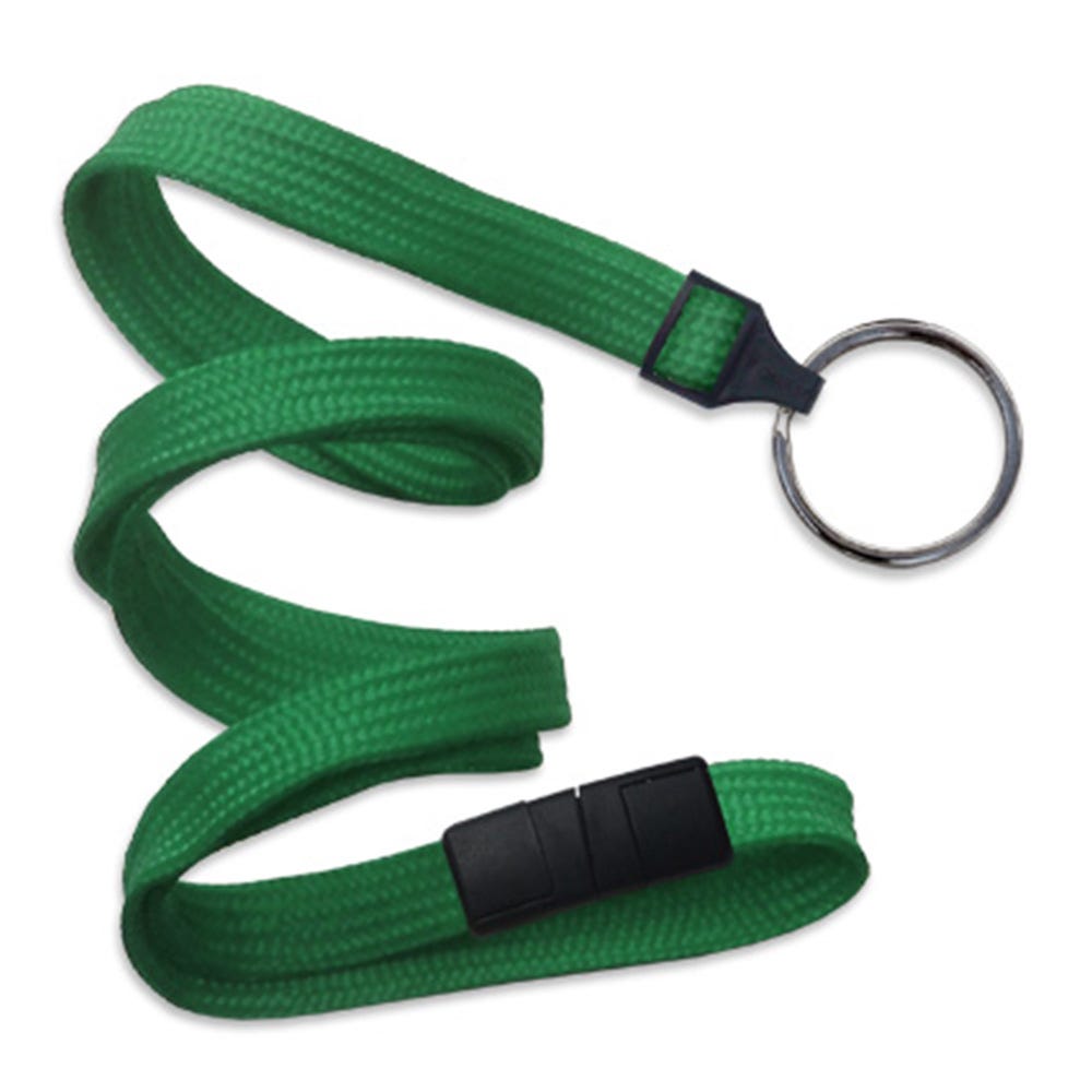 3/8'' Green Flat Braid Breakaway Lanyard with Black-Oxide Split Ring - 1000 per pack