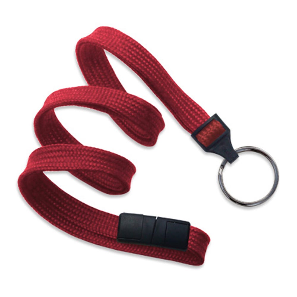 3/8'' Red Flat Braid Breakaway Lanyard with Black-Oxide Split Ring - 1000 per pack