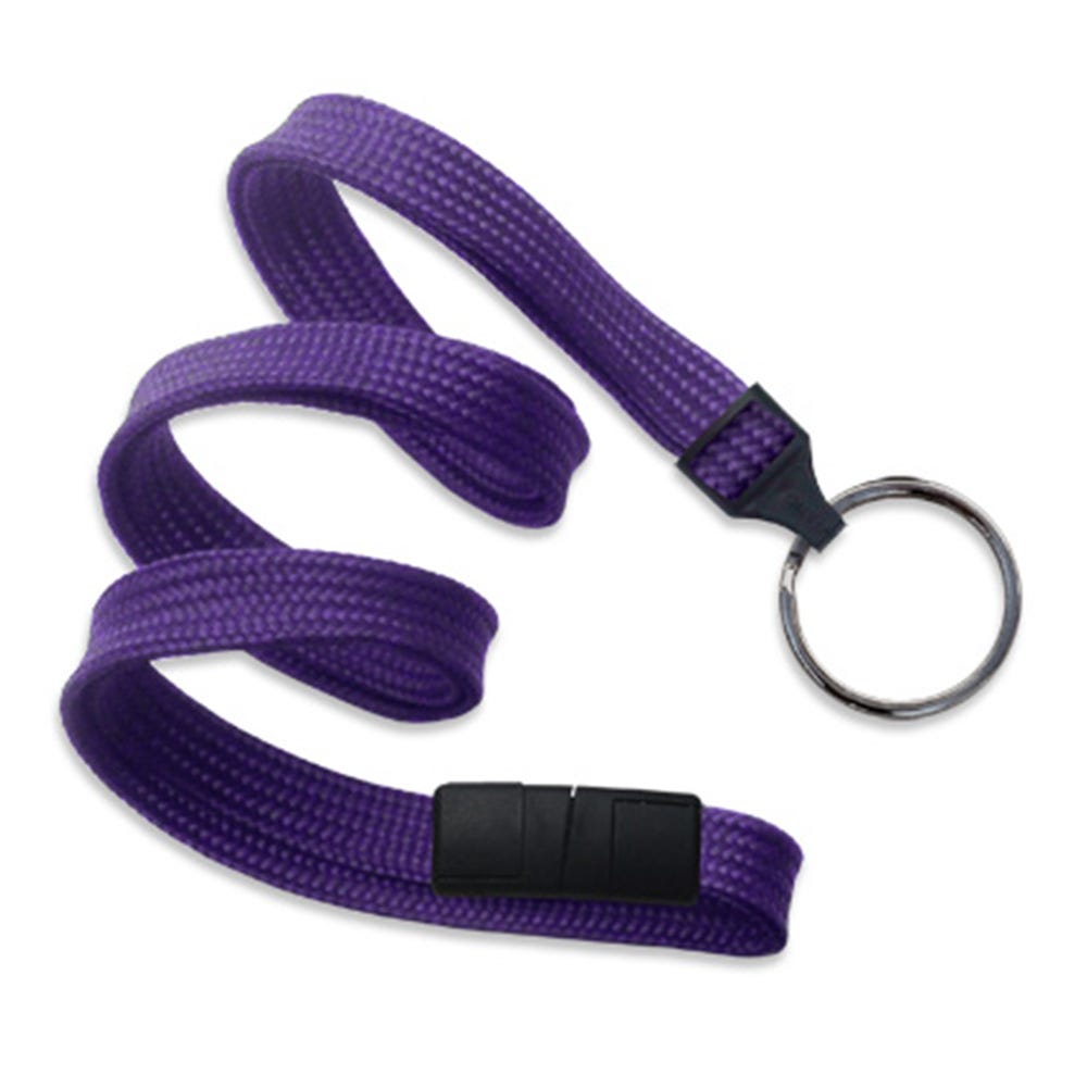 3/8'' Purple Flat Braid Breakaway Lanyard with Black-Oxide Split Ring - 1000 per pack