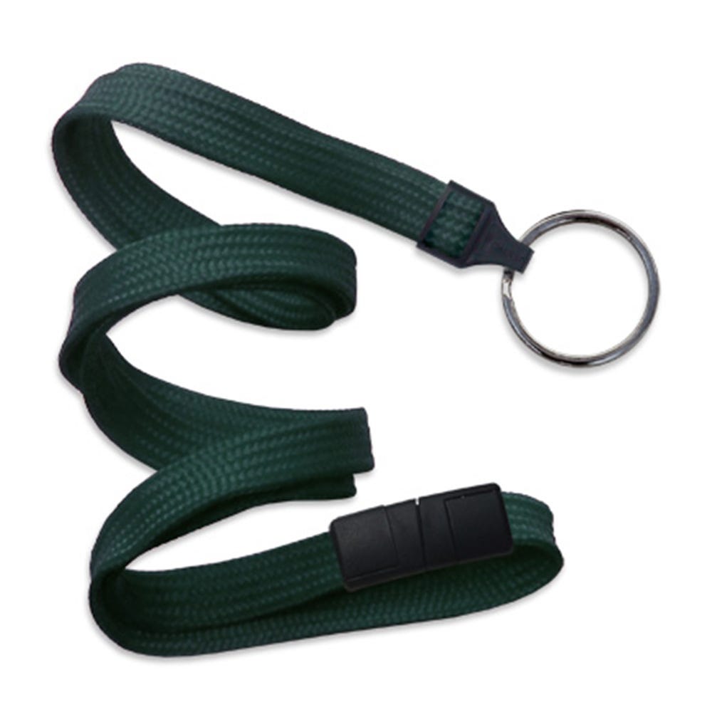 3/8'' Forest Green Flat Braid Breakaway Lanyard with Black-Oxide Split Ring - 1000 per pack