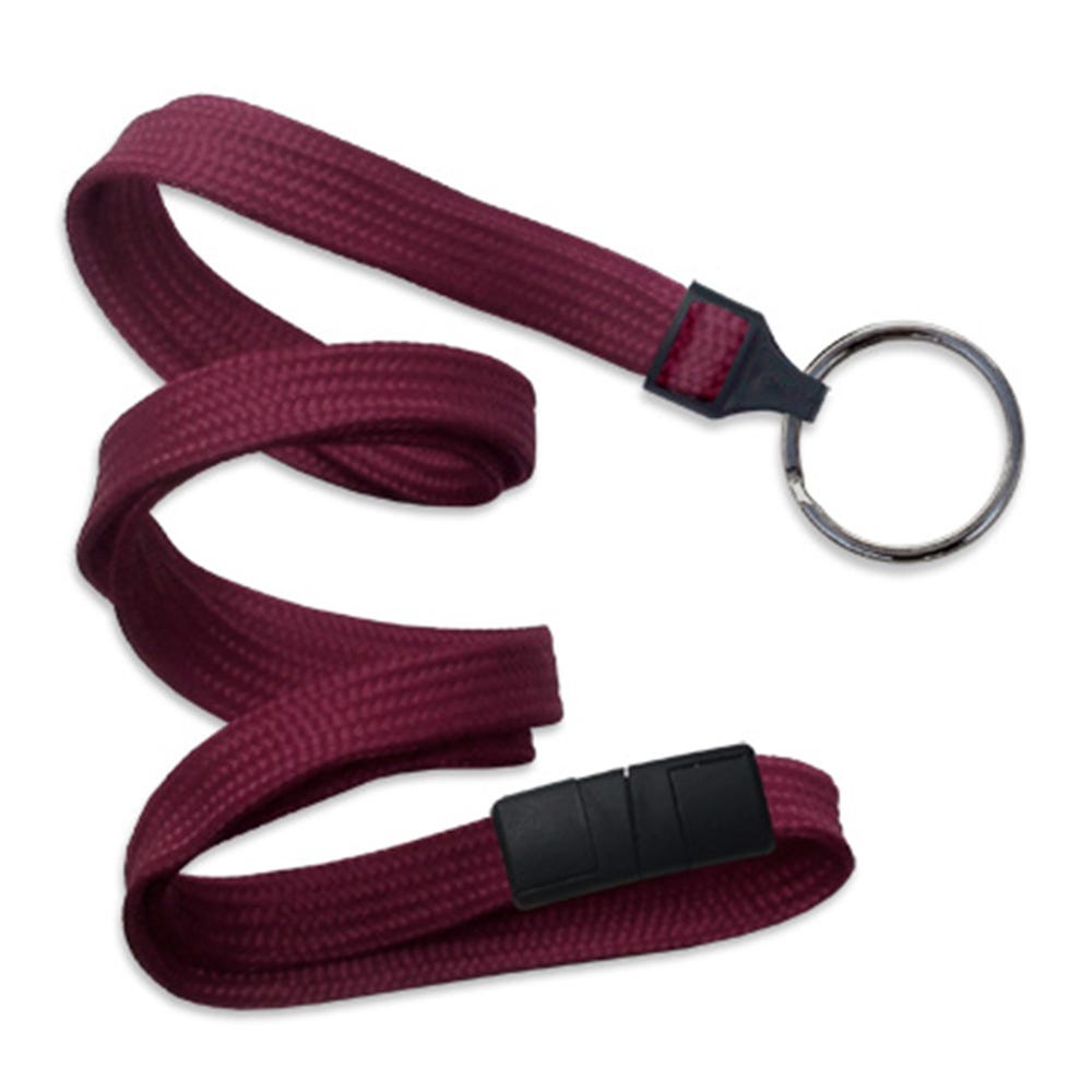 3/8'' Maroon Flat Braid Breakaway Lanyard with Black-Oxide Split Ring- 1000 per pack