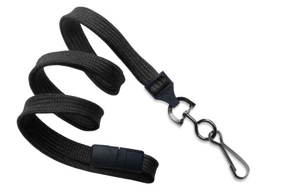 3/8'' Black Flat Braid Breakaway Lanyard with Black-Oxide Swivel Hook - 100 per pack