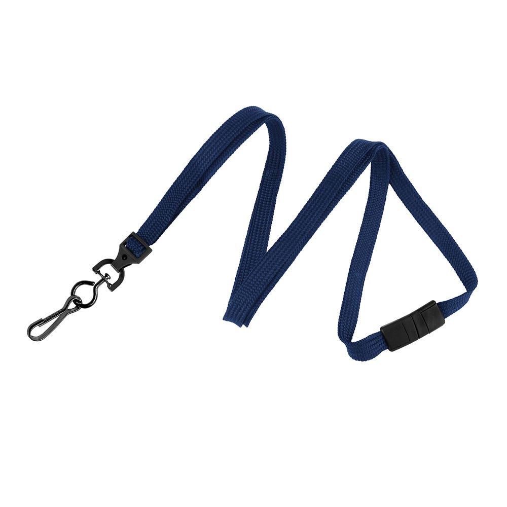 3/8'' Navy Blue Flat Braid Breakaway Lanyard with Black-Oxide Swivel Hook - 1000 per pack