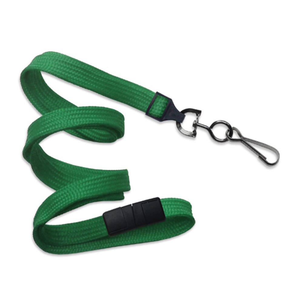 3/8'' Green Flat Braid Breakaway Lanyard with Black-Oxide Swivel Hook - 1000 per pack