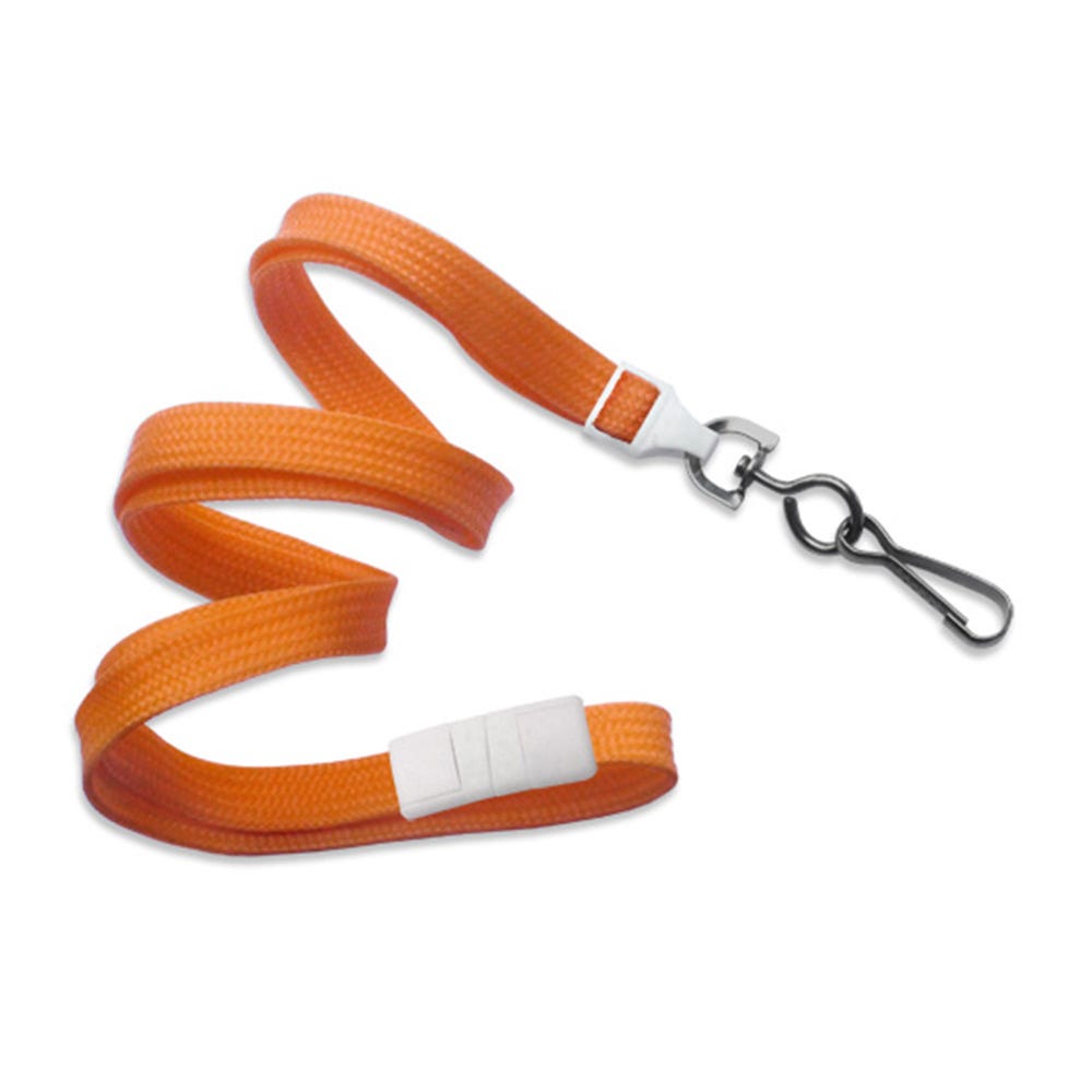 3/8'' Orange Flat Braid Breakaway Lanyard with Black-Oxide Swivel Hook - 1000 per pack