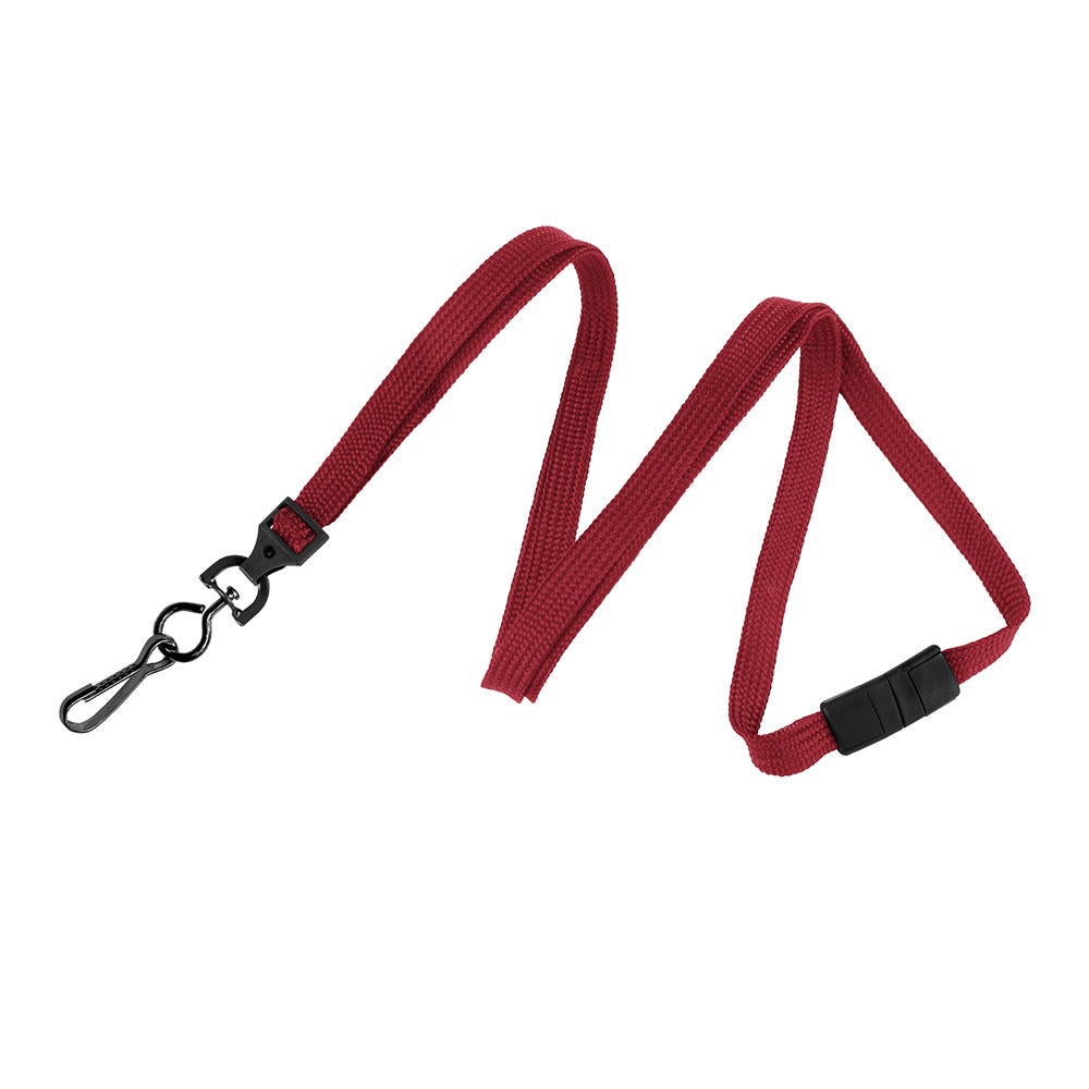 3/8'' Red Flat Braid Breakaway Lanyard with Black-Oxide Swivel Hook - 1000 per pack