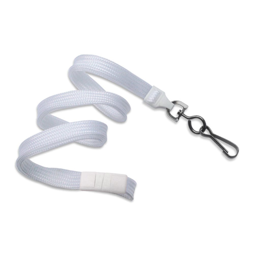 3/8'' White Flat Braid Lanyard with Black-Oxide Swivel Hook - 1000 per pack