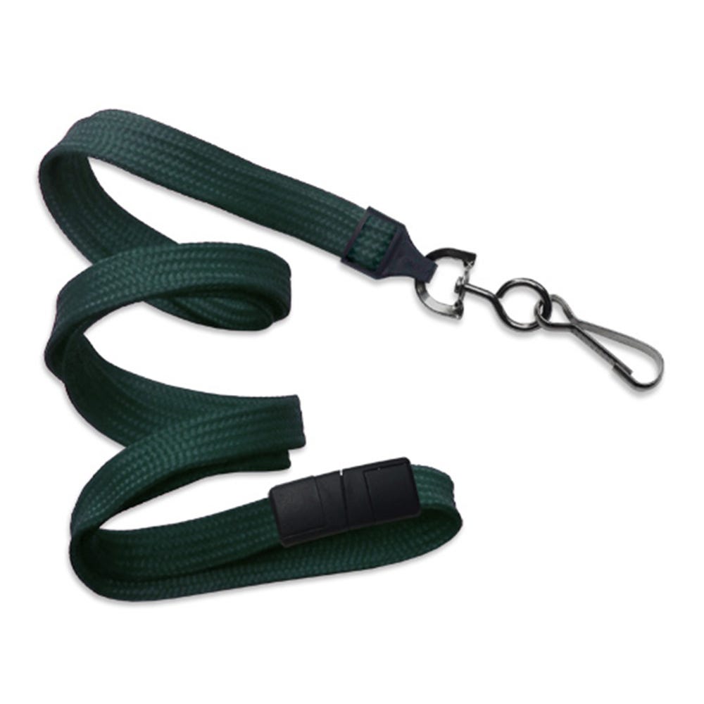 3/8'' Forest Green Flat Braid Breakaway Lanyard with Black-Oxide Swivel Hook - 1000 per pack