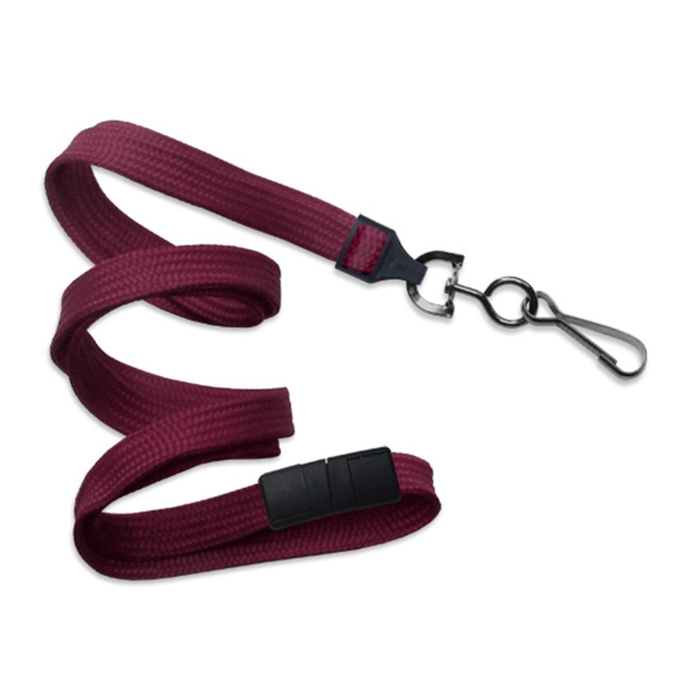 3/8'' Maroon Flat Braid Breakaway Lanyard with Black-Oxide Swivel Hook - 1000 per pack
