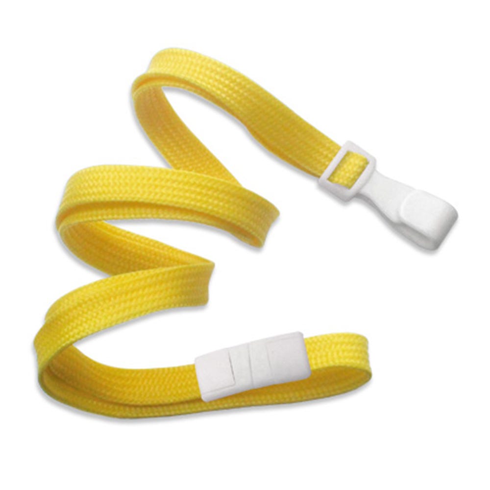 3/8'' Yellow Flat Braid Lanyard with Safety Breakaway & Wide Plastic Hook - 100 per pack