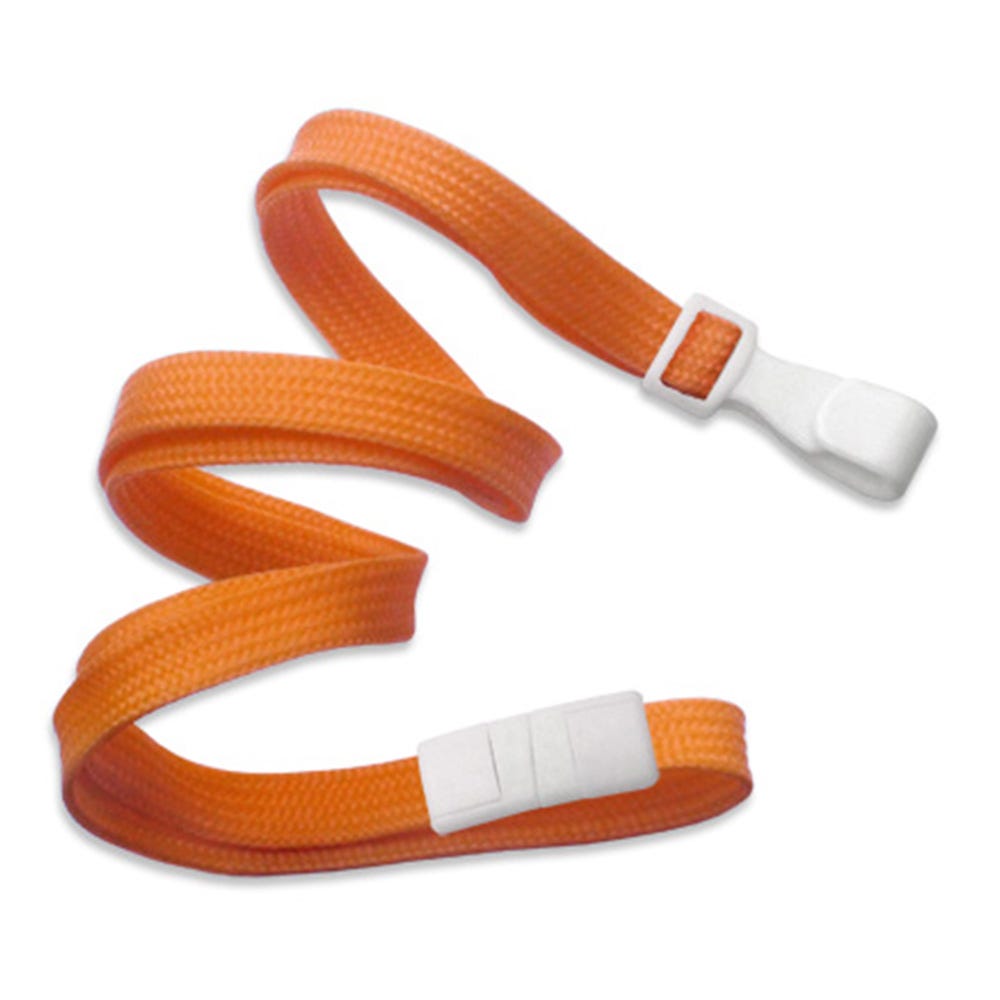 3/8'' Orange Flat Braid Lanyard with Safety Breakaway & Wide Plastic Hook - 100 per pack