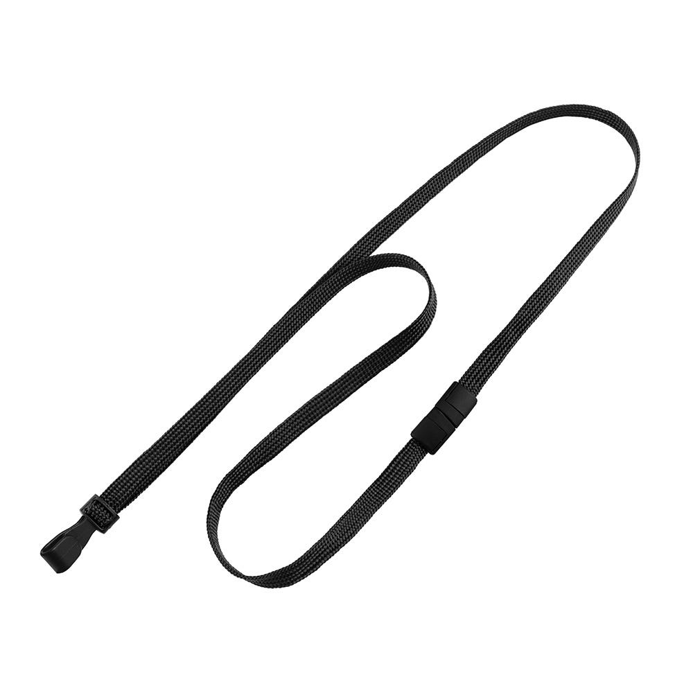 3/8'' Black Flat Braid Lanyard with Black Safety Breakaway & Wide Plastic Hook - 100 per pack