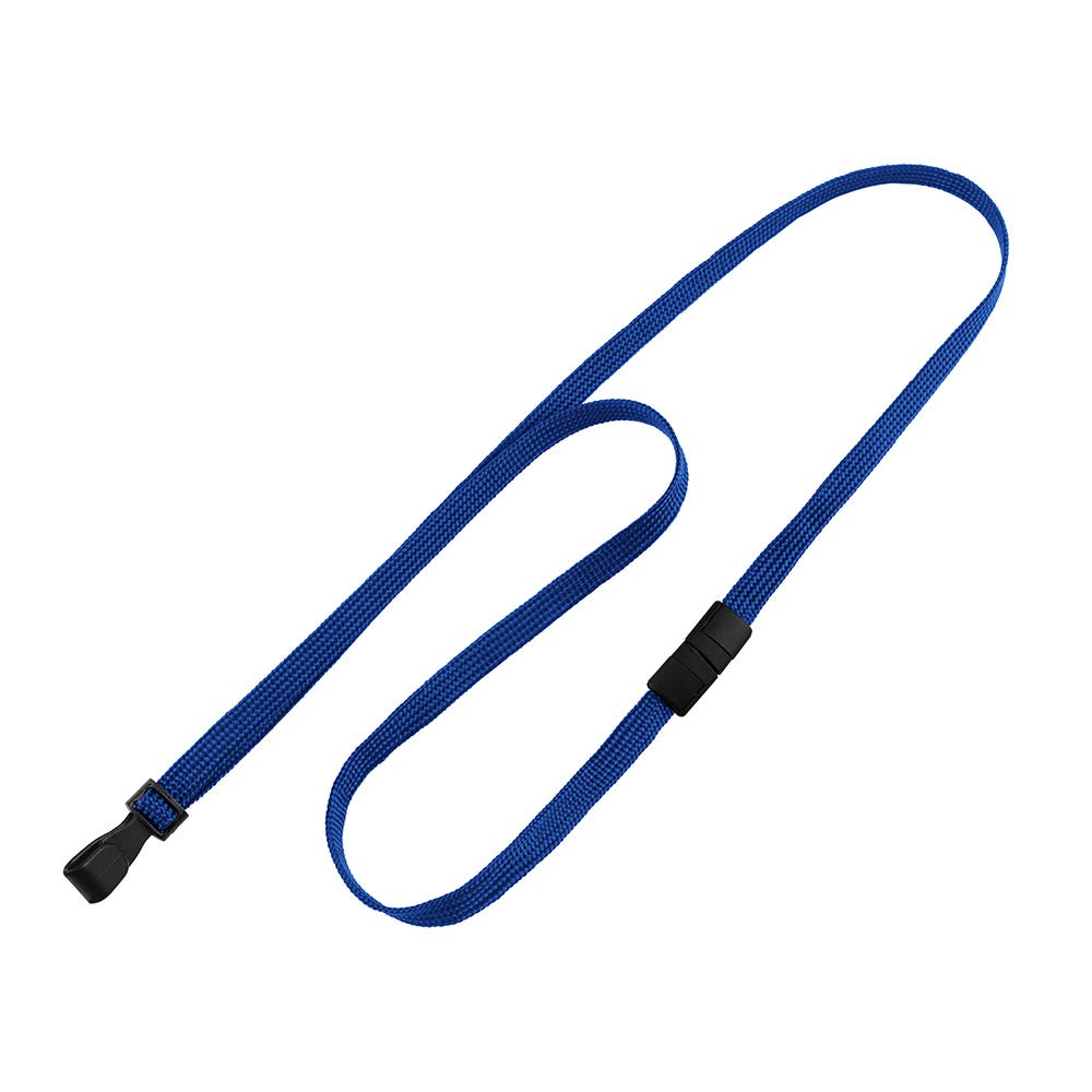 3/8'' Royal Blue Flat Braid Lanyard with Black Safety Breakaway & Wide Plastic Hook - 100 per pack