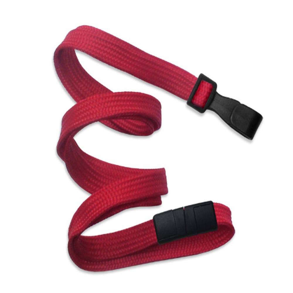 3/8'' Red Flat Braid Lanyard with Black Safety Breakaway & Wide Plastic Hook - 100 per pack