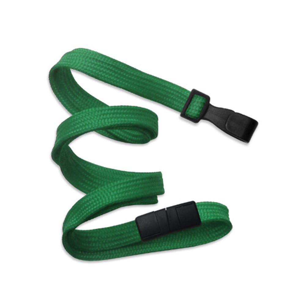 3/8'' Green Flat Braid Lanyard with Black Safety Breakaway & Wide Plastic Hook - 100 per pack