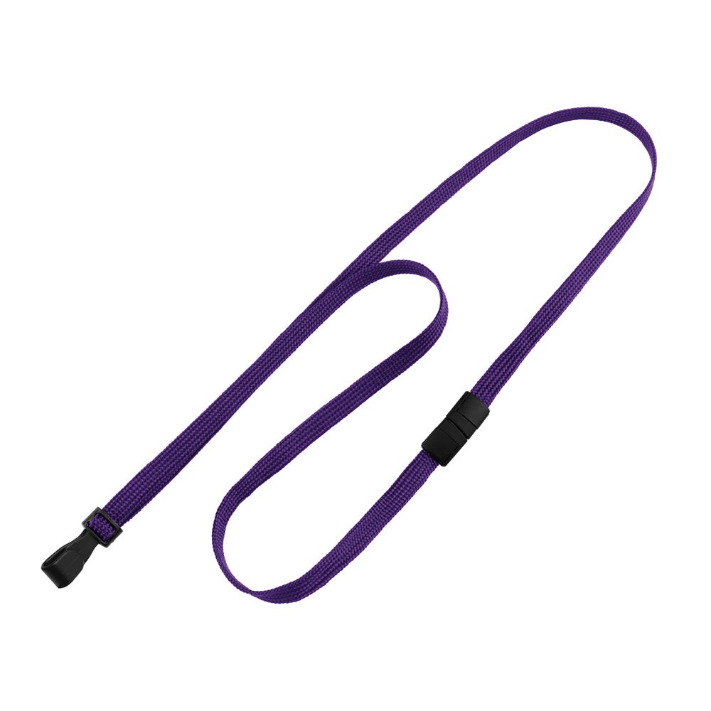 3/8'' Purple Flat Braid Lanyard with Black Safety Breakaway & Wide Plastic Hook - 100 per pack