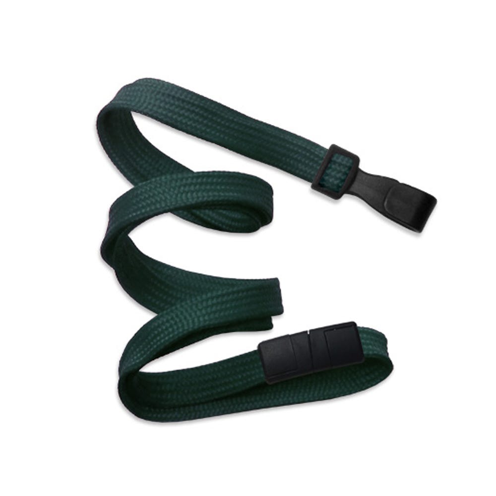 3/8'' Forest Flat Braid Lanyard with Black Safety Breakaway & Wide Plastic Hook - 100 per pack