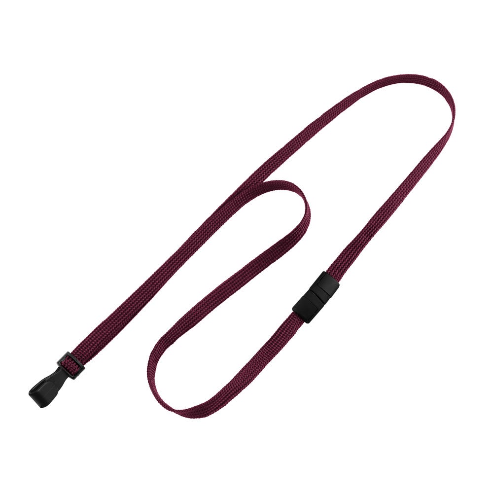 3/8'' Maroon Flat Braid Lanyard with Black Safety Breakaway & Wide Plastic Hook - 100 per pack