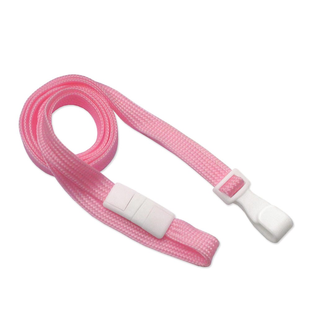 3/8'' Pink Flat Braid Lanyard with Safety Breakaway & Wide Plastic Hook - 100 per pack