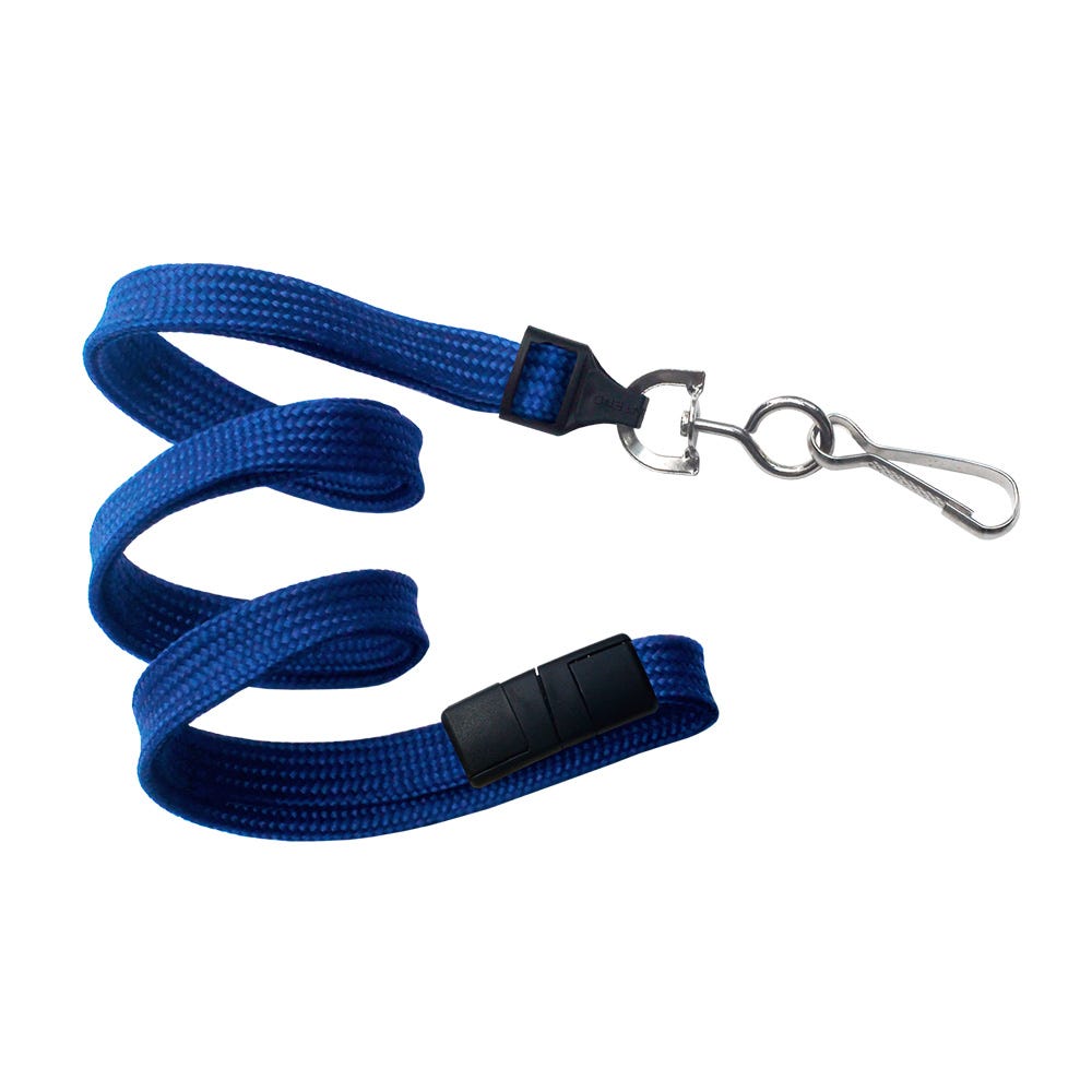 3/8'' Royal Blue Flat Braid Lanyard with Black Safety Breakaway & Swivel Hook - 100 per pack
