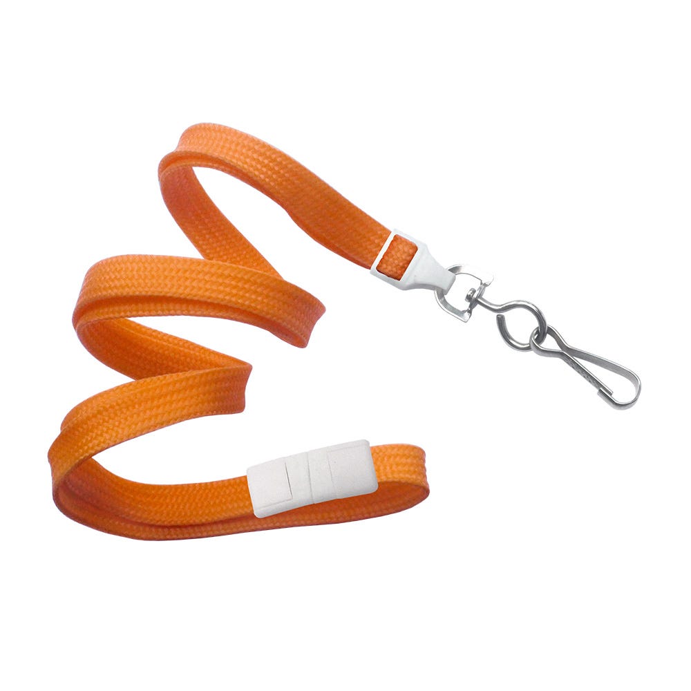 3/8'' Orange Flat Braid Lanyard with Safety Breakaway & Swivel Hook - 100 per pack
