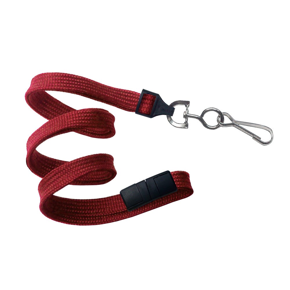 3/8'' Red Flat Braid Lanyard with Black Safety Breakaway & Swivel Hook - 100 per pack