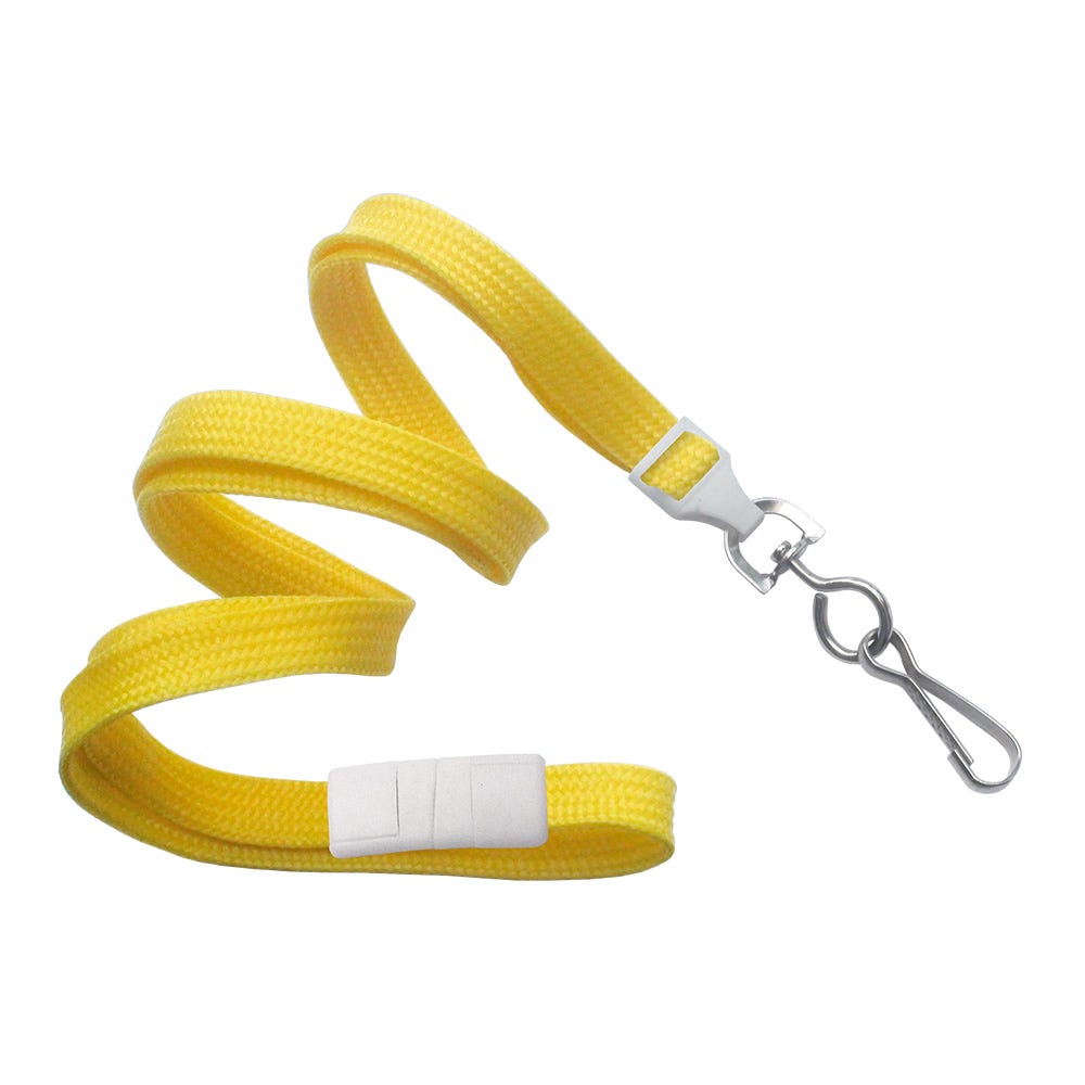 3/8'' Yellow Flat Braid Lanyard with Safety Breakaway & Swivel Hook - 100 per pack