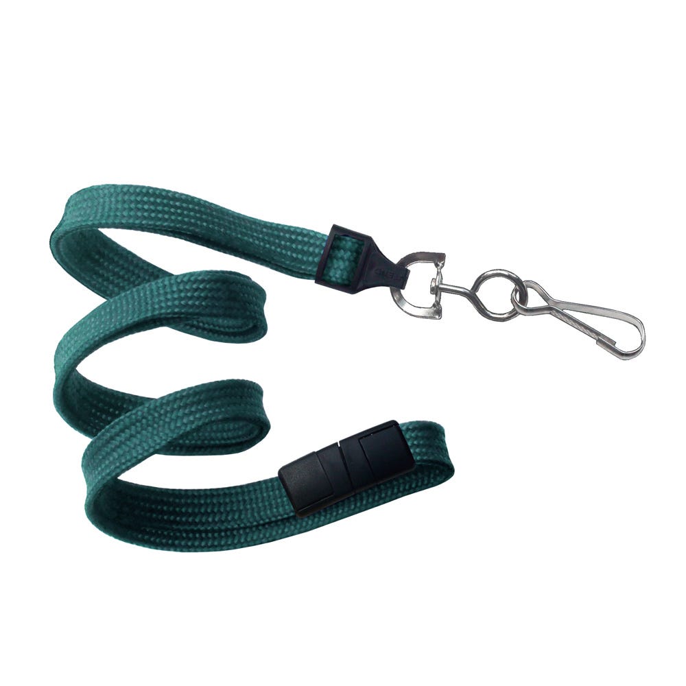 3/8'' Teal Flat Braid Lanyard with Black Safety Breakaway & Swivel Hook - 100 per pack