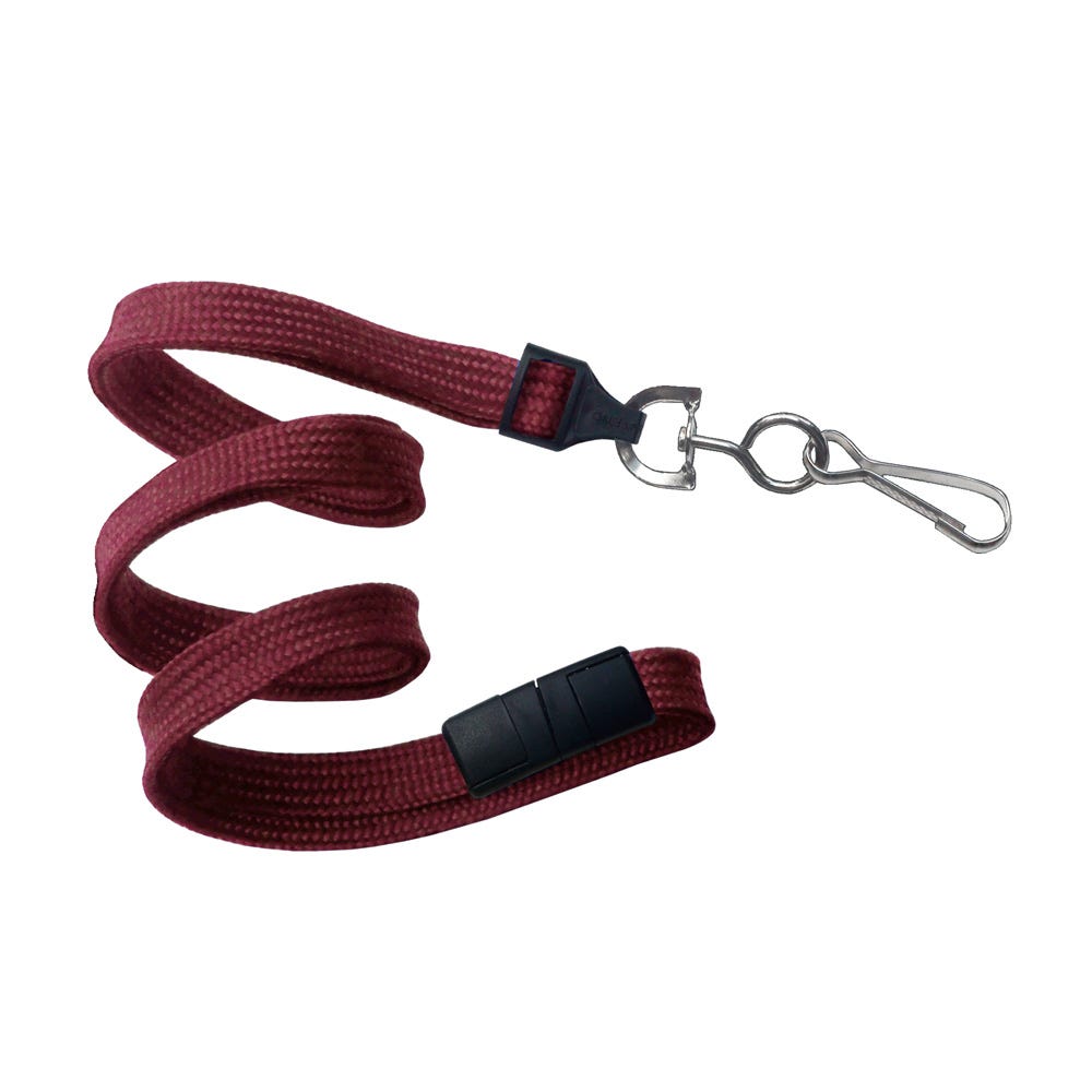 3/8'' Maroon Flat Braid Lanyard with Black Safety Breakaway & Swivel Hook - 100 per pack