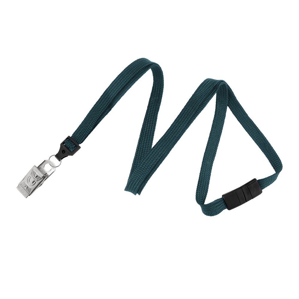3/8'' Teal Flat Braid Lanyard with Black Safety Breakaway & Bulldog Clip - 100 per pack
