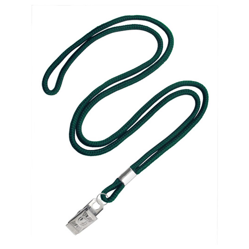 1/8'' Forest Green Round Braid Lanyard with Bulldog Clip- 100 per pack