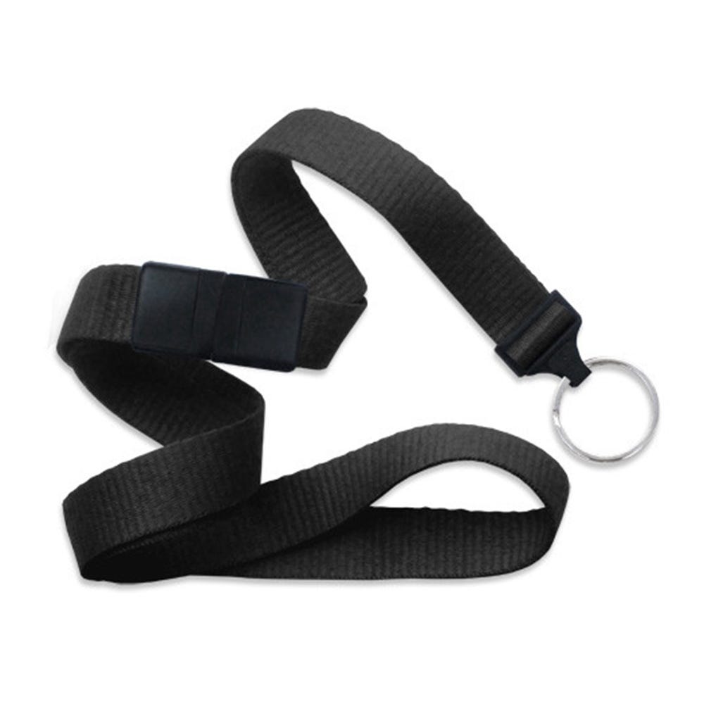 5/8'' Black Flat Braid Lanyard with Black Safety Breakaway & Split Ring - 100 per pack
