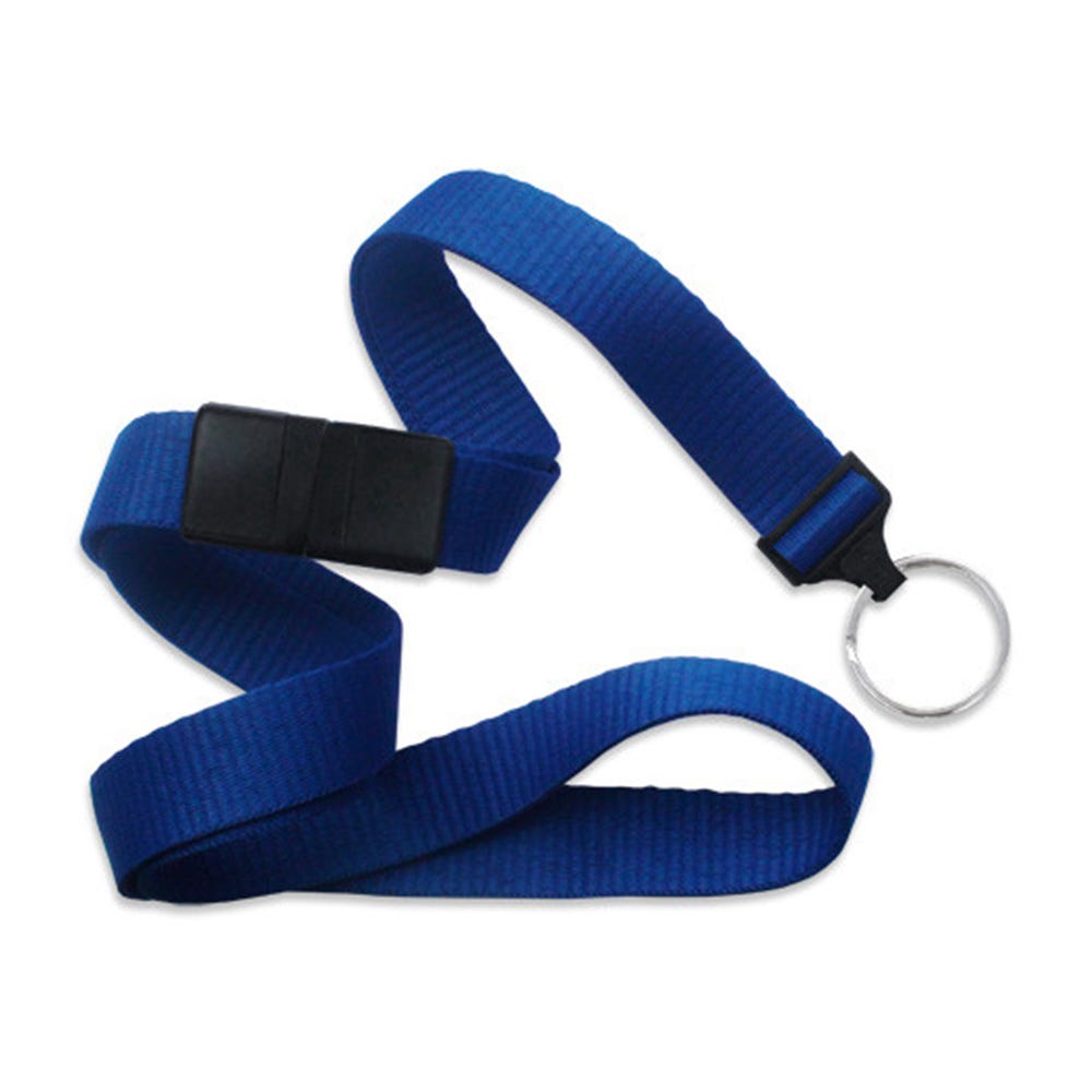 5/8'' Royal Blue Flat Braid Lanyard with Black Safety Breakaway & Bulldog Clip - 100 per pack