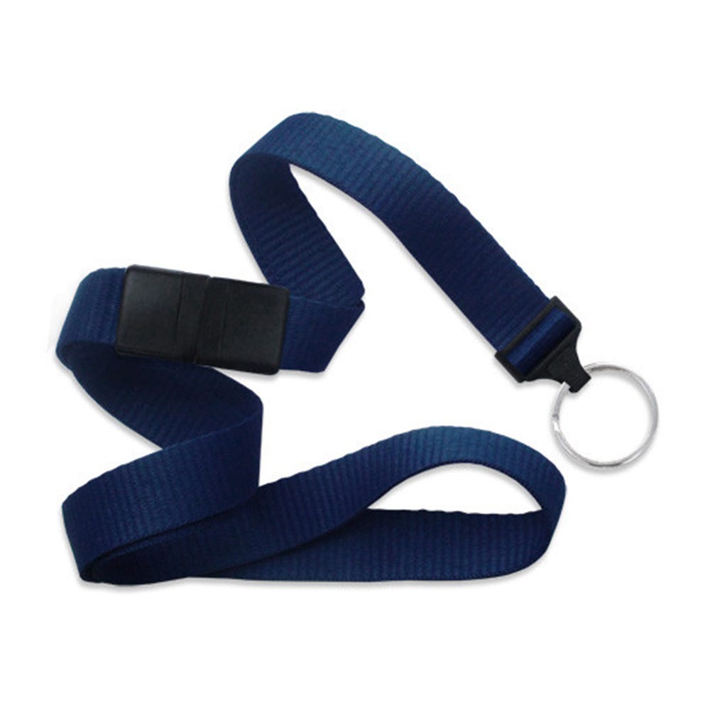 5/8'' Navy Blue Flat Braid Lanyard with Black Safety Breakaway & Split Ring - 100 per pack