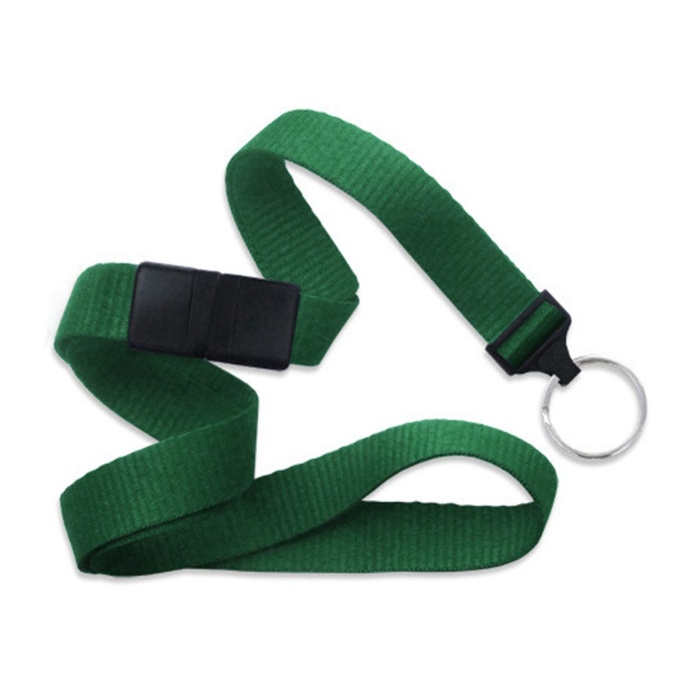 5/8'' Green Flat Braid Lanyard with Black Safety Breakaway & Bulldog Clip - 100 per pack