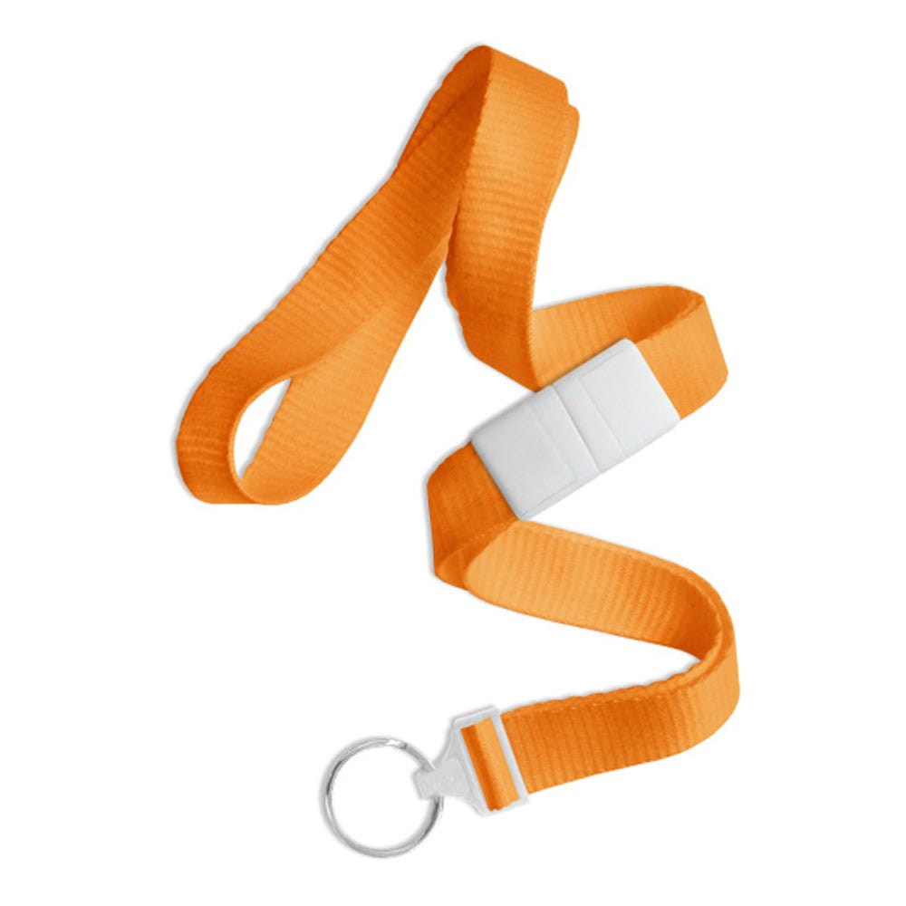5/8'' Orange Flat Braid Lanyard with White Safety Breakaway & Split Ring - 100 per pack