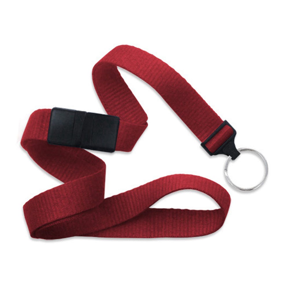 5/8'' Red Flat Braid Lanyard with Black Safety Breakaway & Split Ring - 100 per pack