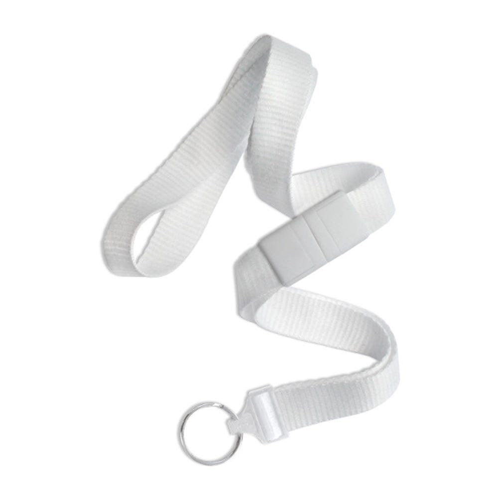 5/8'' White Flat Braid Lanyard with White Safety Breakaway & Bulldog Clip - 100 per pack