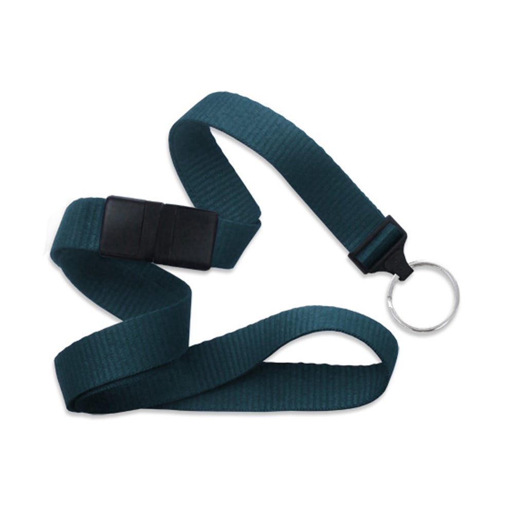 5/8'' Teal Flat Braid Lanyard with Black Safety Breakaway & Bulldog Clip - 100 per pack