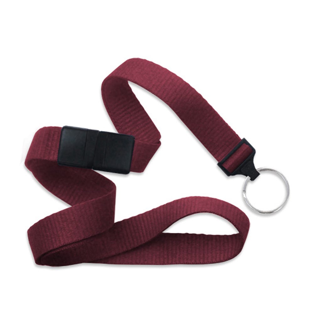 5/8'' Maroon Flat Braid Lanyard with Black Safety Breakaway & Split Ring - 100 per pack