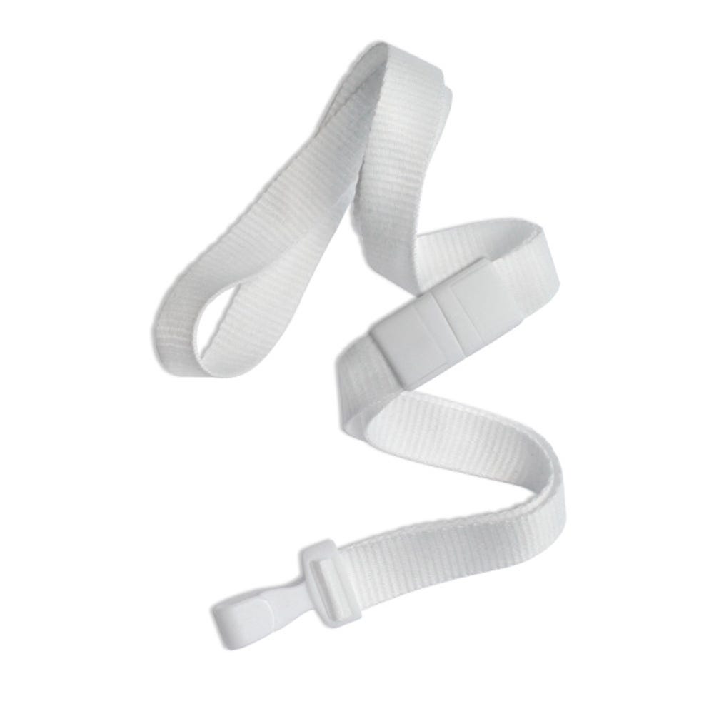 5/8'' White Flat Microweave Lanyard w/ White Safety Breakaway & No-Twist Hook - 100 per pack